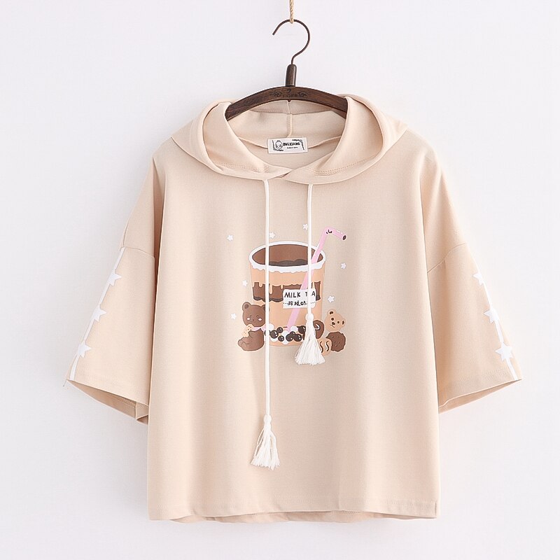 Boba Milk Tea Bear Harajuku Hoodie One Size Clothing and Accessories by The Kawaii Shoppu | The Kawaii Shoppu