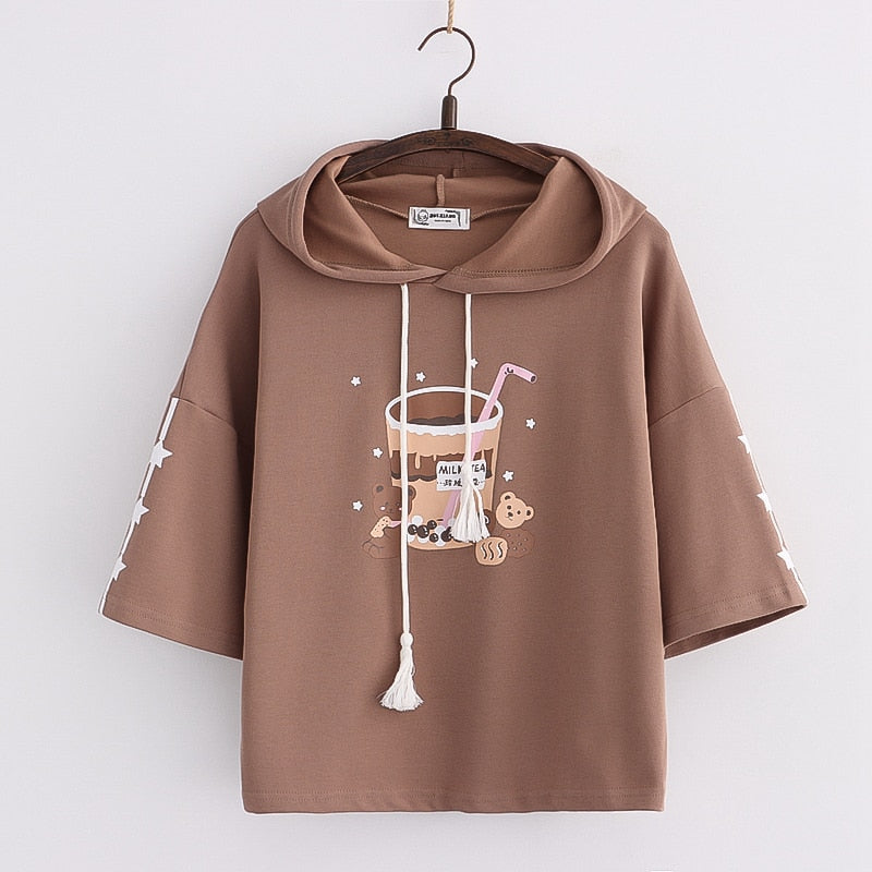 Boba Milk Tea Bear Harajuku Hoodie One Size Clothing and Accessories by The Kawaii Shoppu | The Kawaii Shoppu