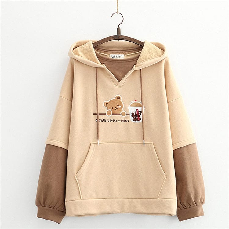 Boba Tea Bear Chocolate Hoodie Clothing and Accessories The Kawaii Shoppu