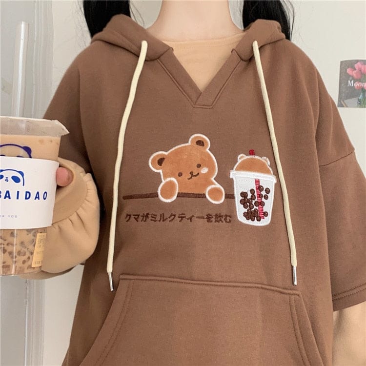 Boba Tea Bear Chocolate Hoodie Clothing and Accessories The Kawaii Shoppu