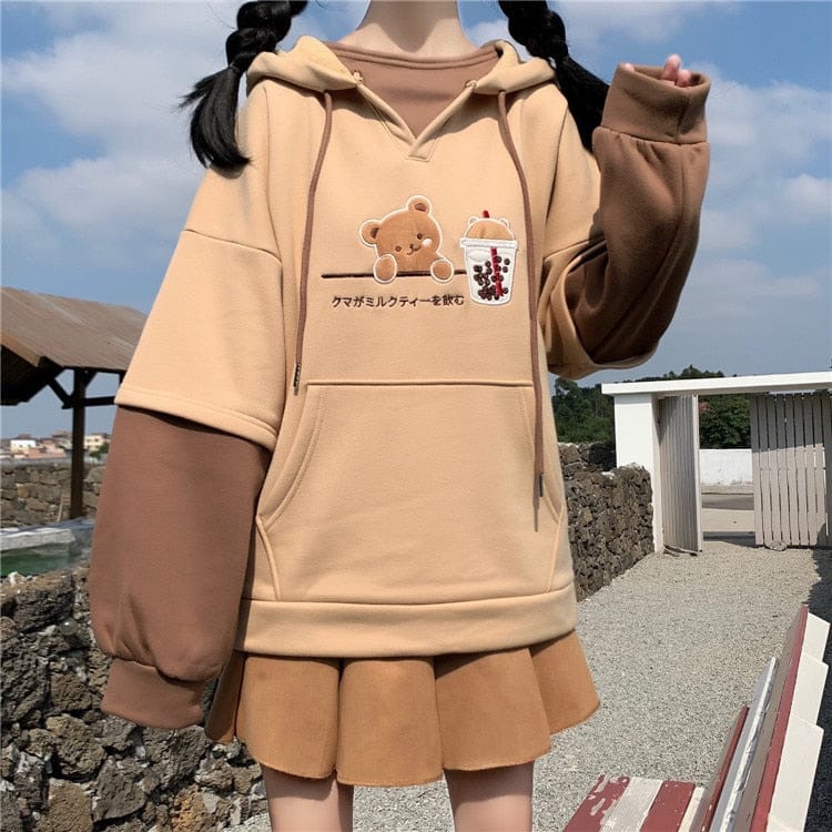 Boba Tea Bear Chocolate Hoodie Clothing and Accessories The Kawaii Shoppu