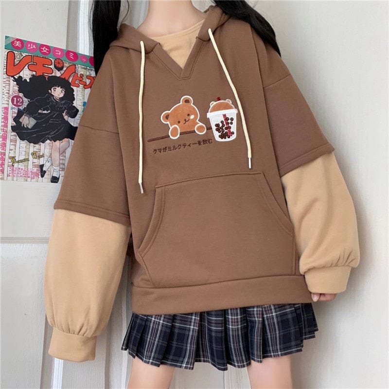 Boba Tea Bear Chocolate Hoodie Clothing and Accessories The Kawaii Shoppu