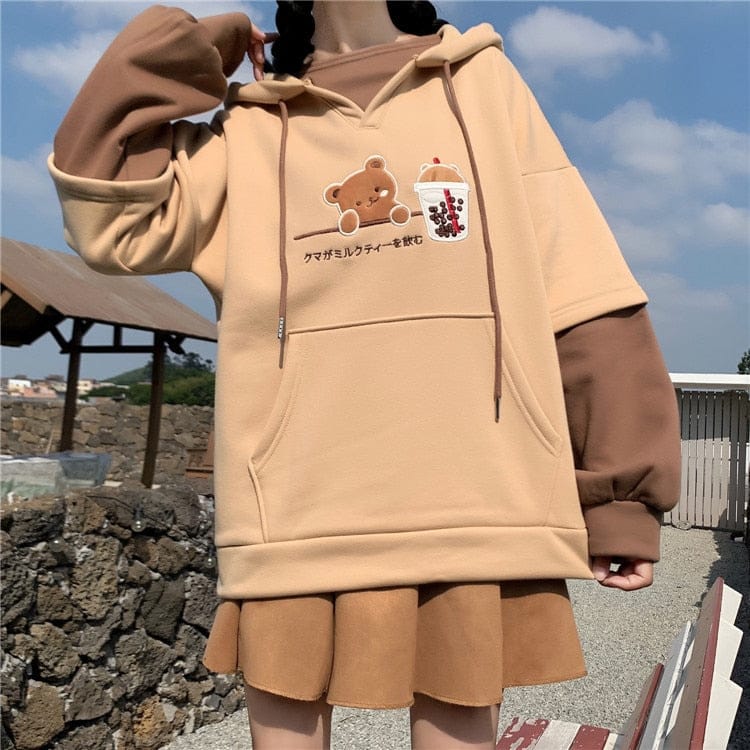 Boba Tea Bear Chocolate Hoodie Clothing and Accessories The Kawaii Shoppu