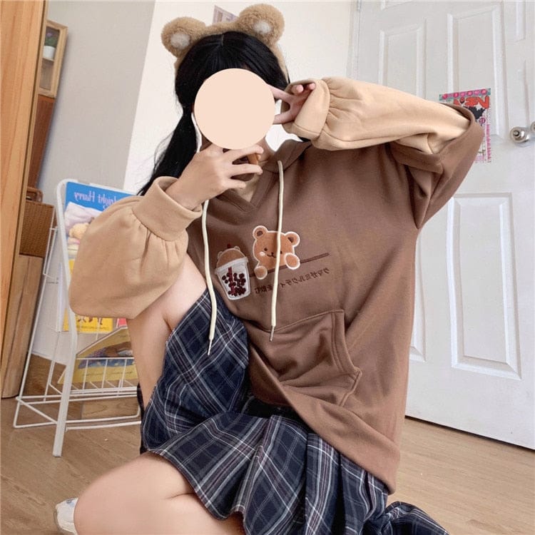 Boba Tea Bear Chocolate Hoodie Clothing and Accessories The Kawaii Shoppu