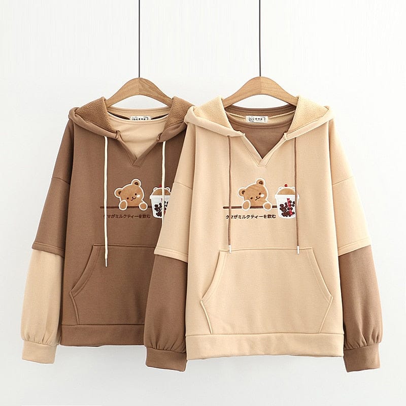 Boba Tea Bear Chocolate Hoodie Clothing and Accessories The Kawaii Shoppu