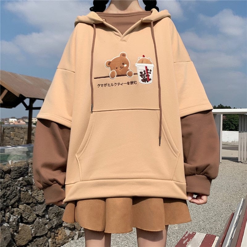 Boba Tea Bear Chocolate Hoodie Clothing and Accessories The Kawaii Shoppu