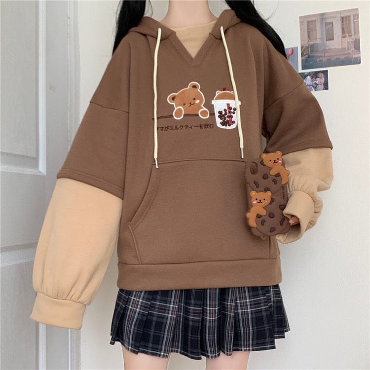 Boba Tea Bear Chocolate Hoodie Clothing and Accessories The Kawaii Shoppu