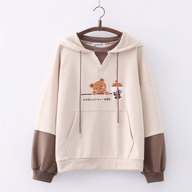 Boba Tea Bear Chocolate Hoodie Thin Khaki L Clothing and Accessories The Kawaii Shoppu