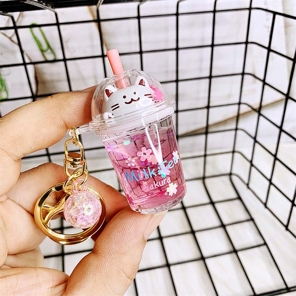 Bubble Tea Boba Cat Liquid Keychain pink Toy by The Kawaii Shoppu | The Kawaii Shoppu