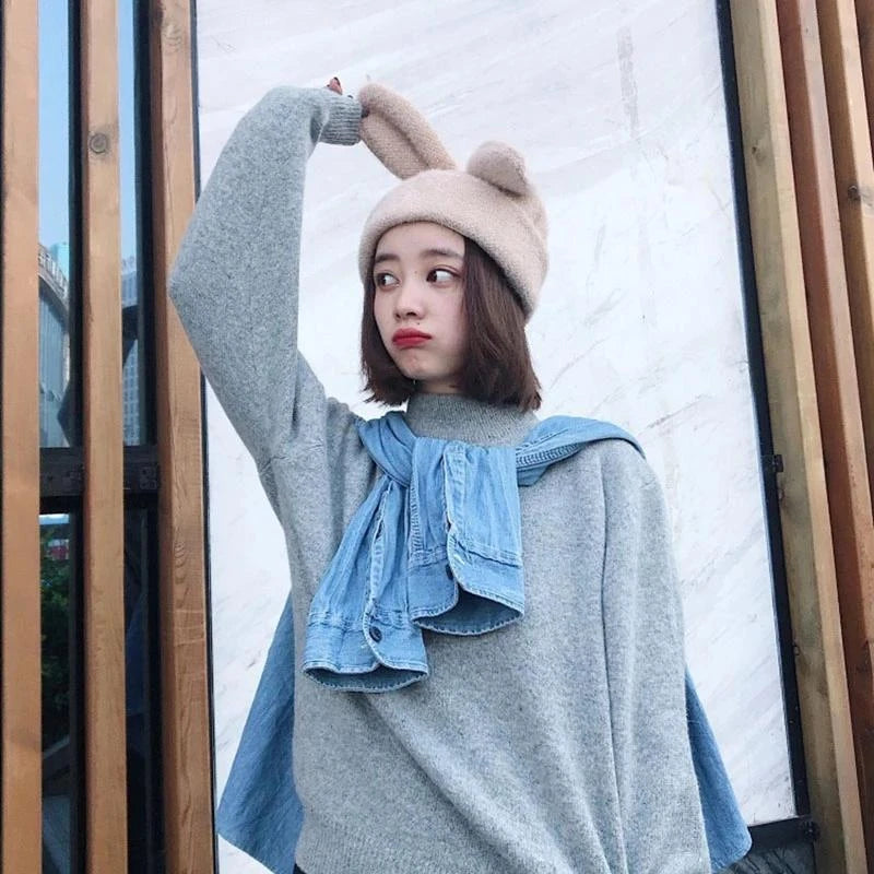 Bunny Ears Cozy Cashmere Hat Clothing and Accessories by The Kawaii Shoppu | The Kawaii Shoppu