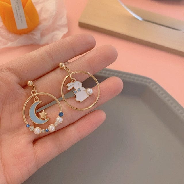 Bunny Moon Drop Earring Blue Accessory The Kawaii Shoppu