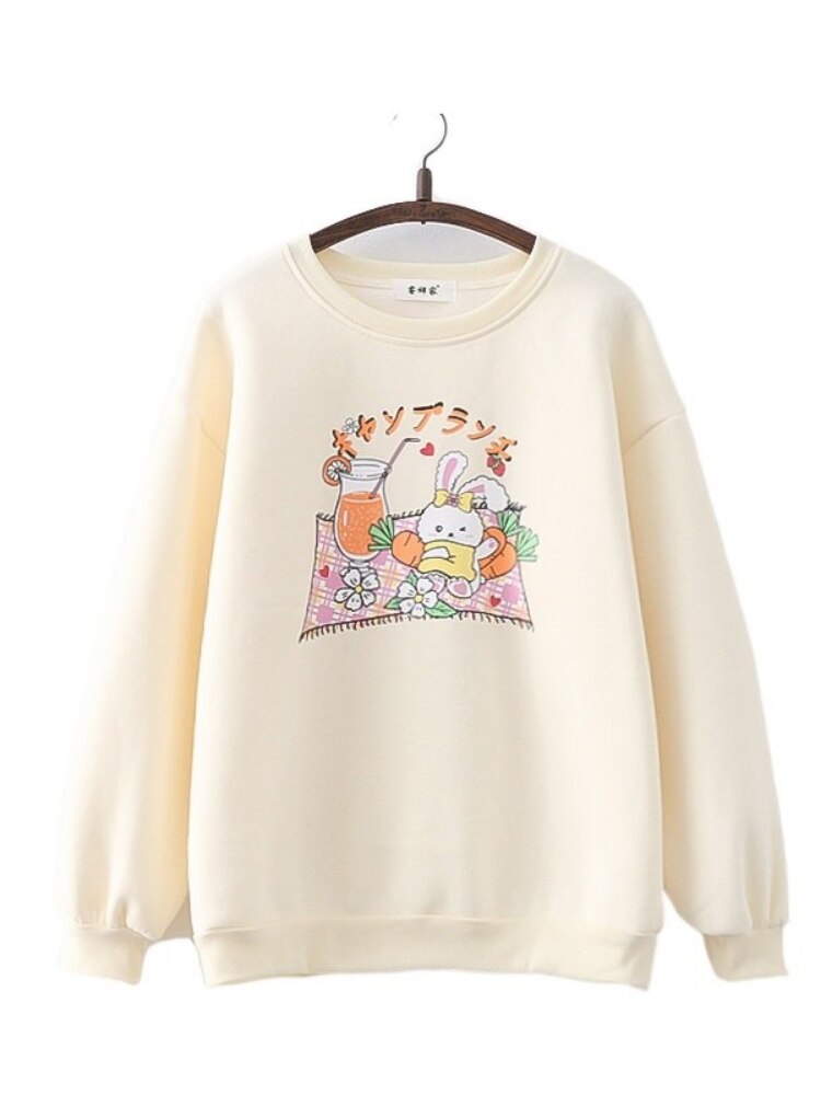 Bunny Picnic Kawaii Sweater Beige Clothing and Accessories by The Kawaii Shoppu | The Kawaii Shoppu