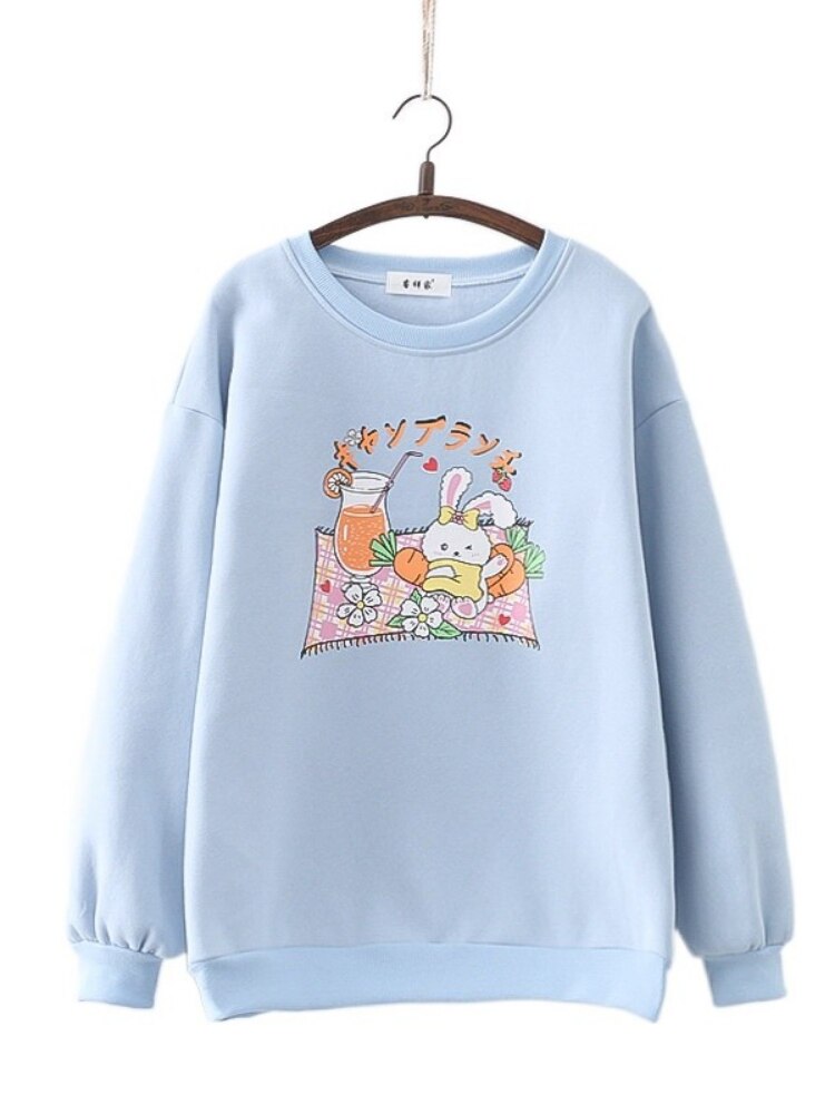 Bunny Picnic Kawaii Sweater Blue Clothing and Accessories by The Kawaii Shoppu | The Kawaii Shoppu