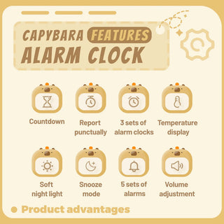 Capybara Bedside LED Digital Alarm Clock Yellow Electrical by The Kawaii Shoppu | The Kawaii Shoppu