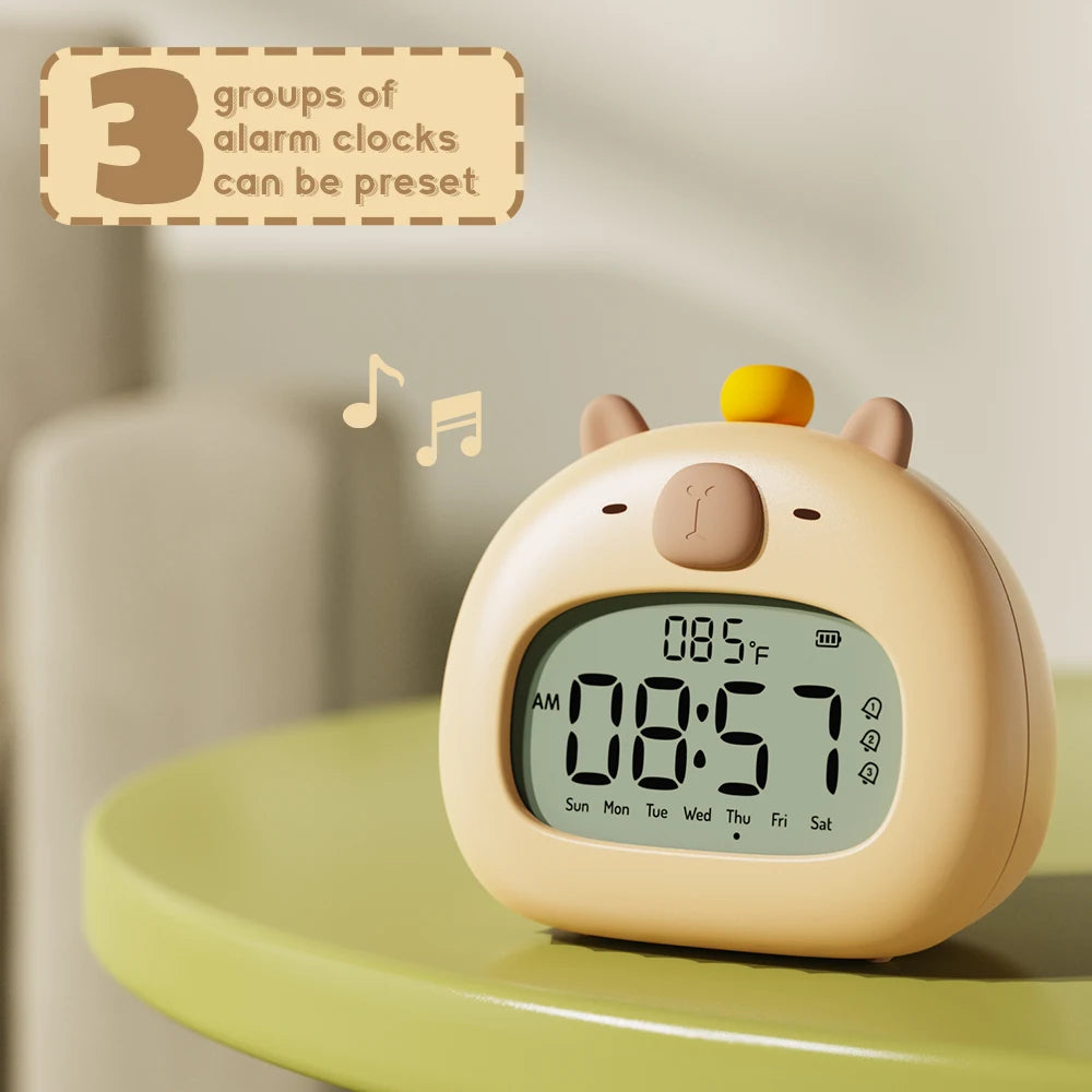 Capybara Bedside LED Digital Alarm Clock Yellow Electrical by The Kawaii Shoppu | The Kawaii Shoppu