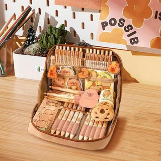 Capybara Stationery Set – Multi-Layer Storage Pencil Case with Accessories