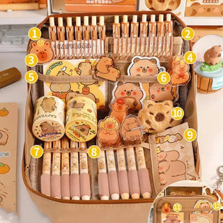 Capybara Stationery Set – Multi-Layer Storage Pencil Case with Accessories