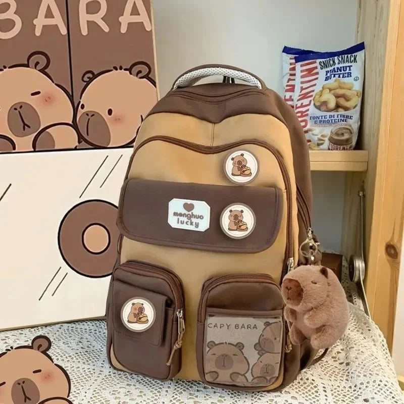 Casual Cozy Capybara Study Backpack Bag Bag by The Kawaii Shoppu | The Kawaii Shoppu