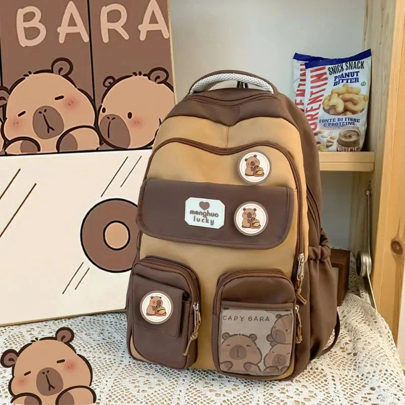 Casual Cozy Capybara Study Backpack Bag Bag by The Kawaii Shoppu | The Kawaii Shoppu