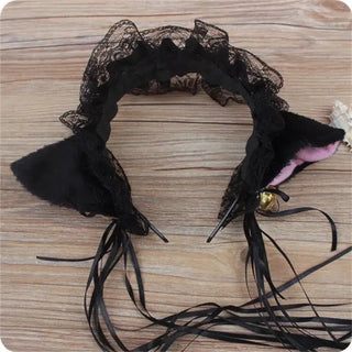 Cat Ear Ruffle Lace Headband with Ribbon and Bell -  Kawaii Cosplay