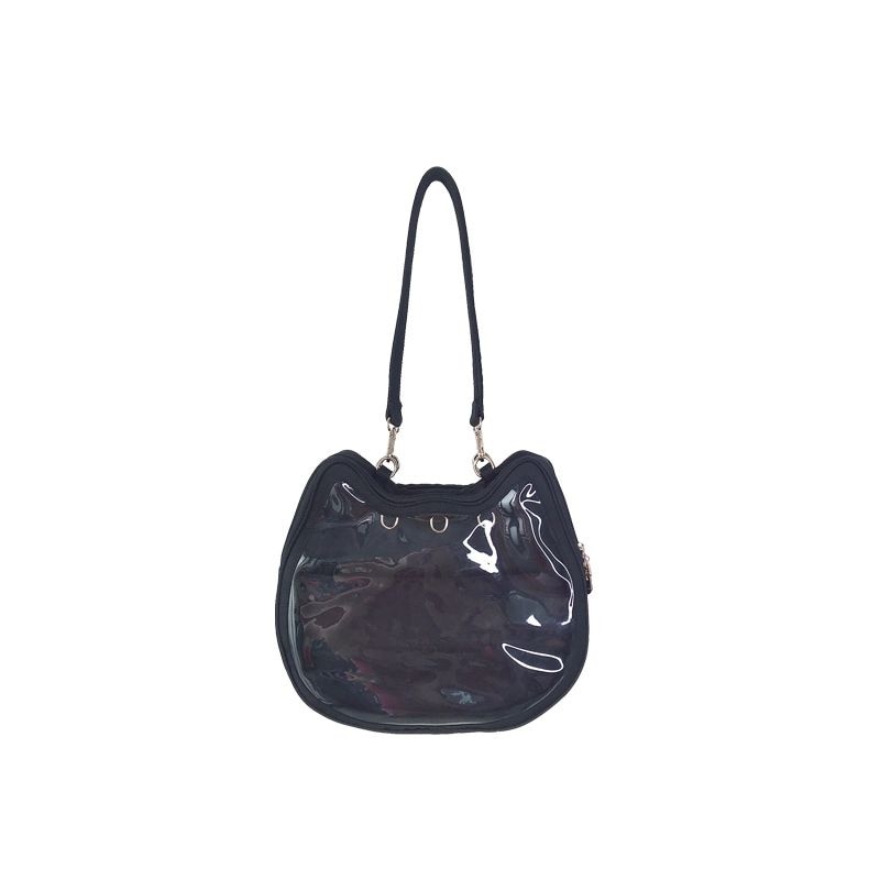 Cat Face Transparent Ita Bag Black Bag by The Kawaii Shoppu | The Kawaii Shoppu