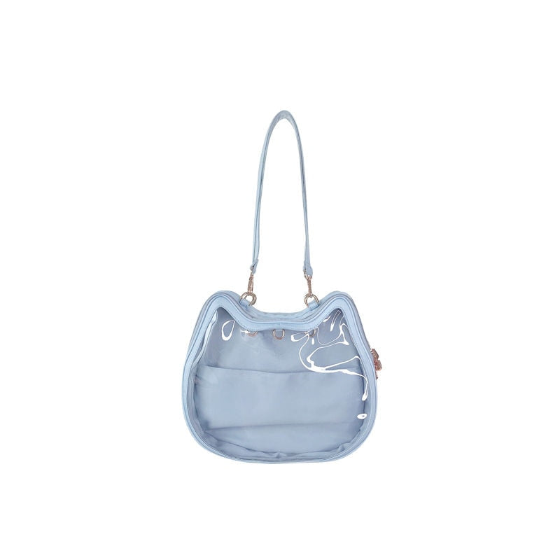 Cat Face Transparent Ita Bag Light Blue Bag by The Kawaii Shoppu | The Kawaii Shoppu