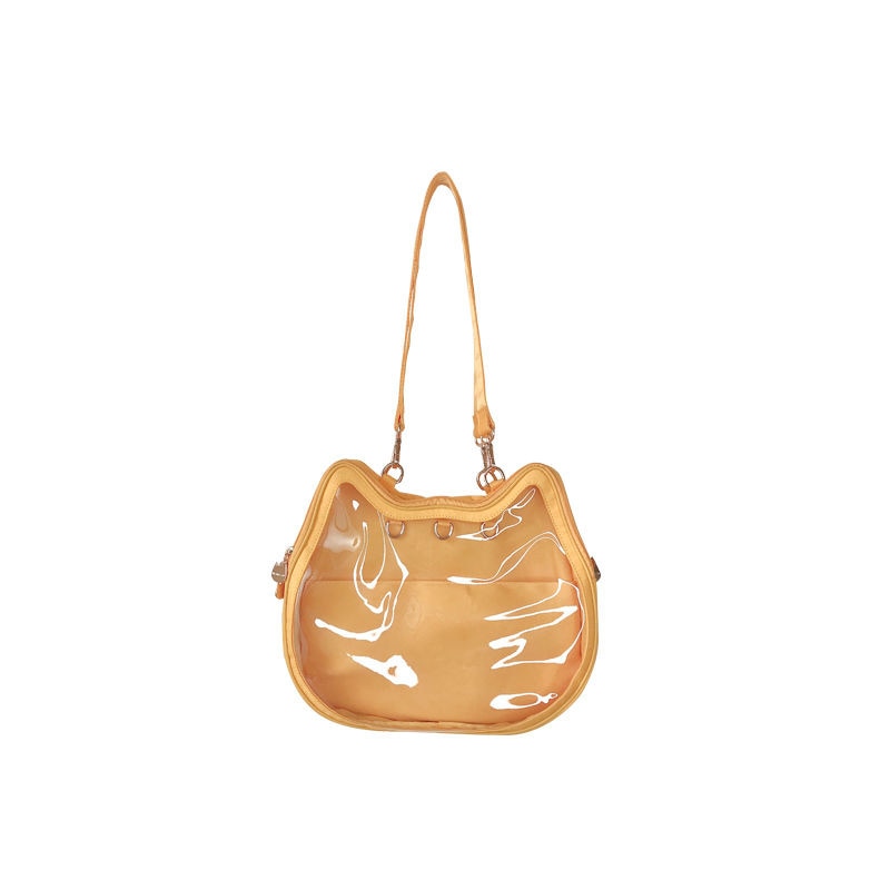 Cat Face Transparent Ita Bag Yellow Bag by The Kawaii Shoppu | The Kawaii Shoppu