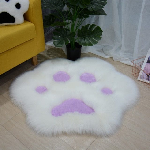 Cat Paw Fluffy Carpet Rug 90x90cm White Purple null The Kawaii Shoppu