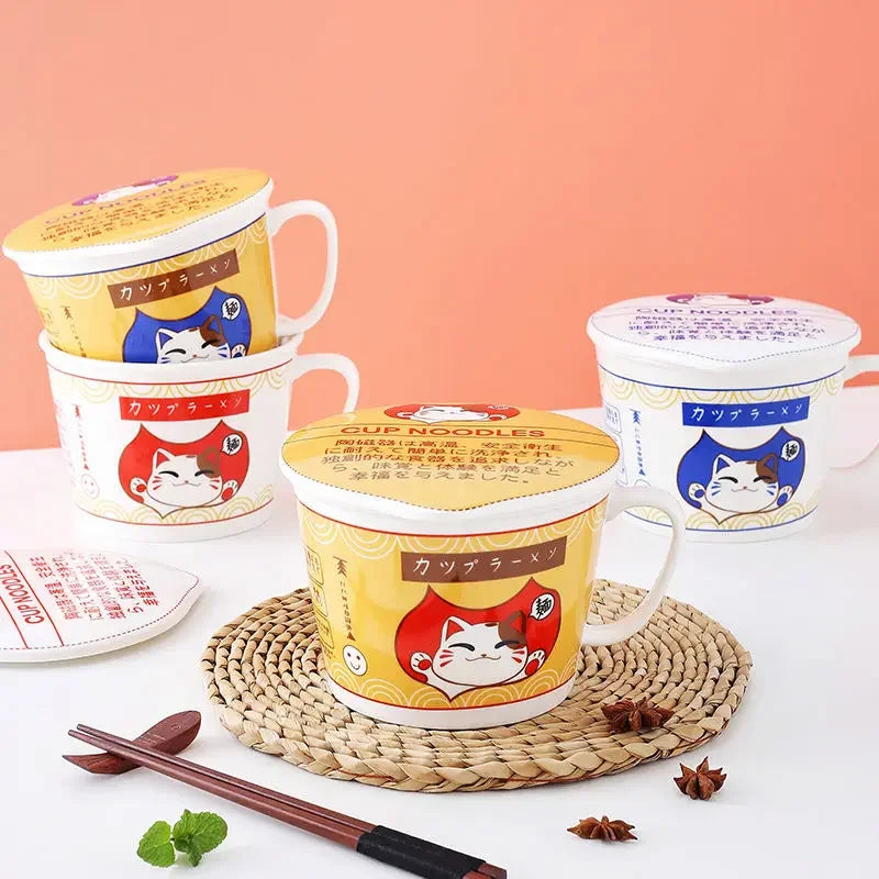 Ceramic Cat Ramen Noodle Soup Bowl with Lid Home & Kitchen by The Kawaii Shoppu | The Kawaii Shoppu