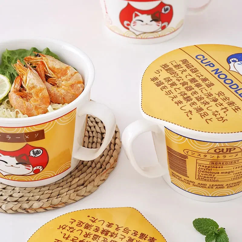 Ceramic Cat Ramen Noodle Soup Bowl with Lid Home & Kitchen by The Kawaii Shoppu | The Kawaii Shoppu