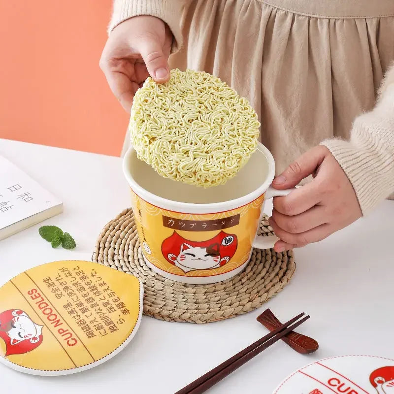 Ceramic Cat Ramen Noodle Soup Bowl with Lid Home & Kitchen by The Kawaii Shoppu | The Kawaii Shoppu