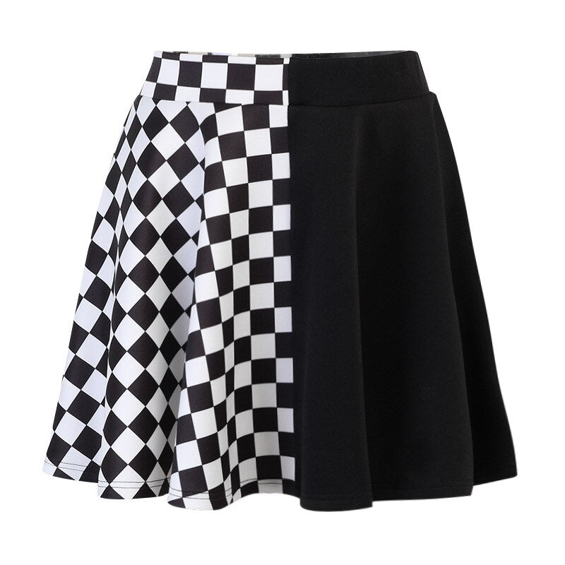 Chess Board Checkered Skater Skirt Black and White XS Clothing and Accessories by The Kawaii Shoppu | The Kawaii Shoppu