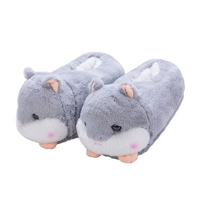 Chubby Hamster Plush Slippers Gray One size(230-260mm) Shoes by The Kawaii Shoppu | The Kawaii Shoppu