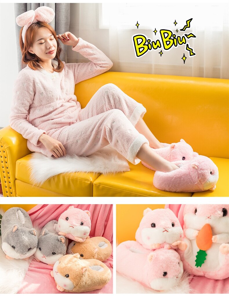 Chubby Hamster Plush Slippers One size(230-260mm) Shoes by The Kawaii Shoppu | The Kawaii Shoppu