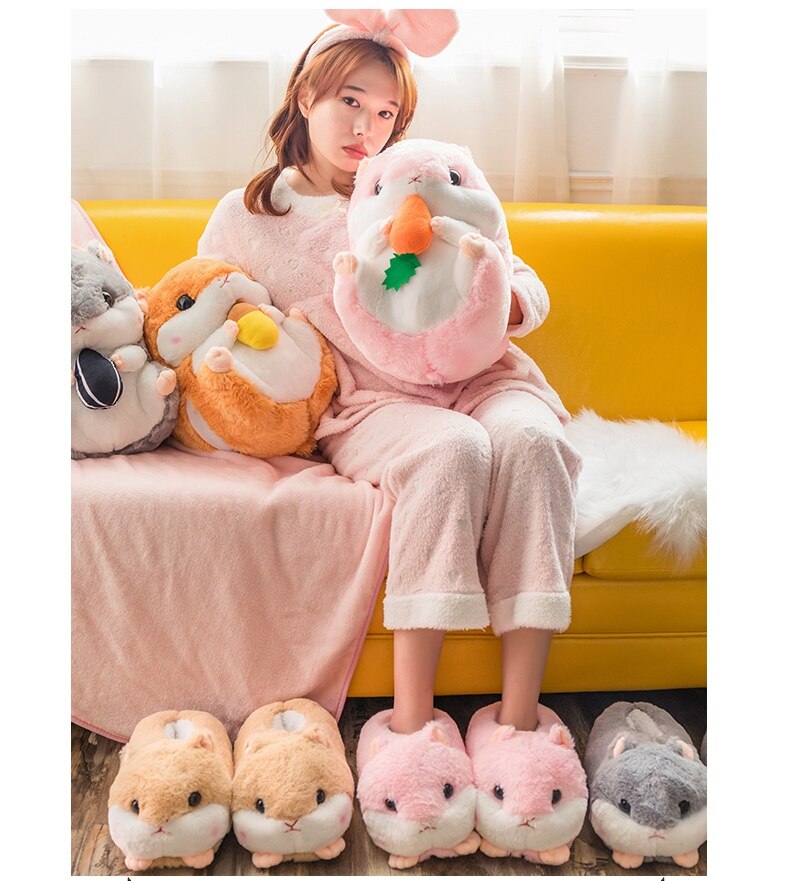 Chubby Hamster Plush Slippers One size(230-260mm) Shoes by The Kawaii Shoppu | The Kawaii Shoppu