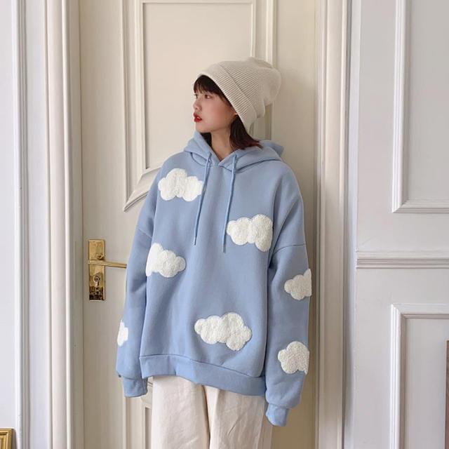 Cloudy Sky Hoodie Blue M Clothing and Accessories The Kawaii Shoppu