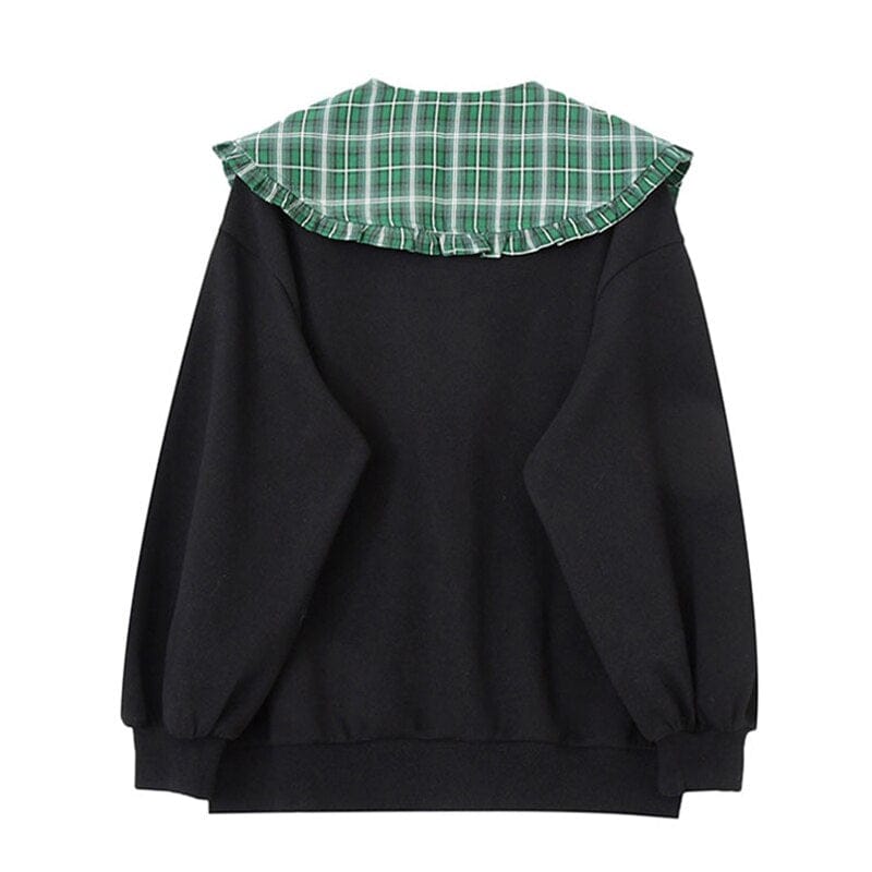 College Plaid Peter Pan Collar Sweater Black Clothing and Accessories The Kawaii Shoppu