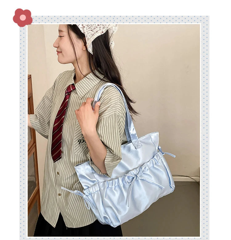 Cottage Core Elegant Bow Totebag 40X10X25cm by The Kawaii Shoppu | The Kawaii Shoppu