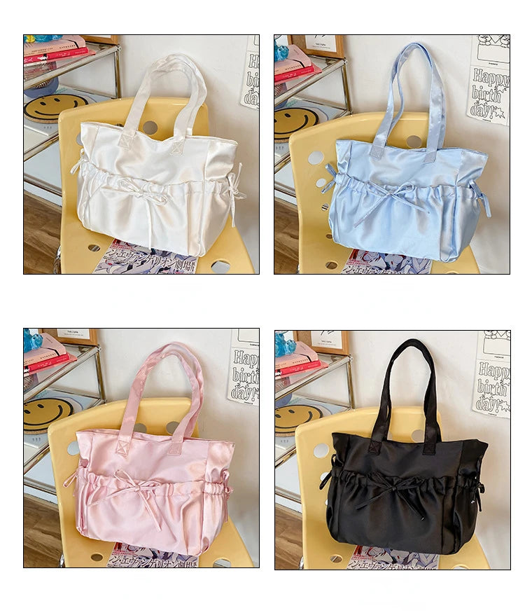 Cottage Core Elegant Bow Totebag 40X10X25cm by The Kawaii Shoppu | The Kawaii Shoppu