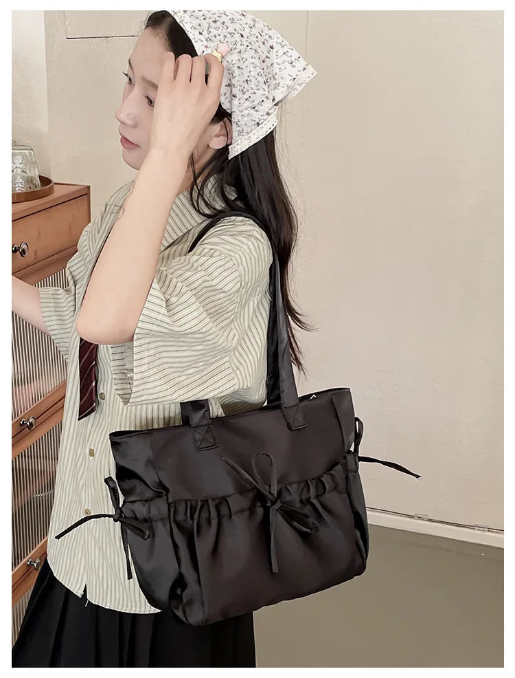 Cottage Core Elegant Bow Totebag 40X10X25cm by The Kawaii Shoppu | The Kawaii Shoppu