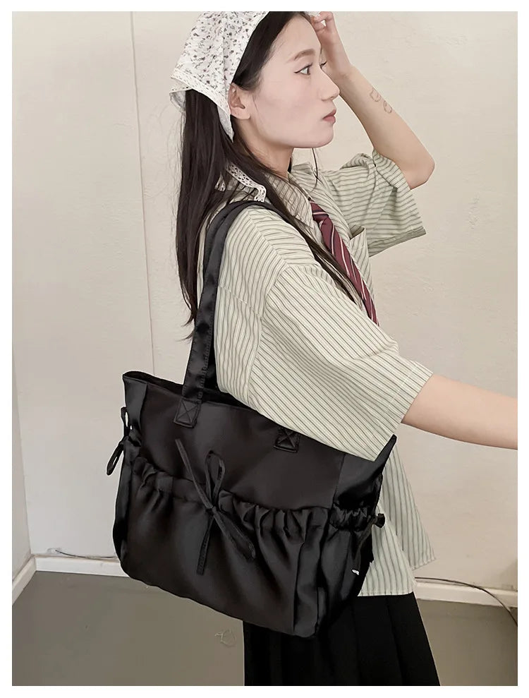 Cottage Core Elegant Bow Totebag 40X10X25cm by The Kawaii Shoppu | The Kawaii Shoppu
