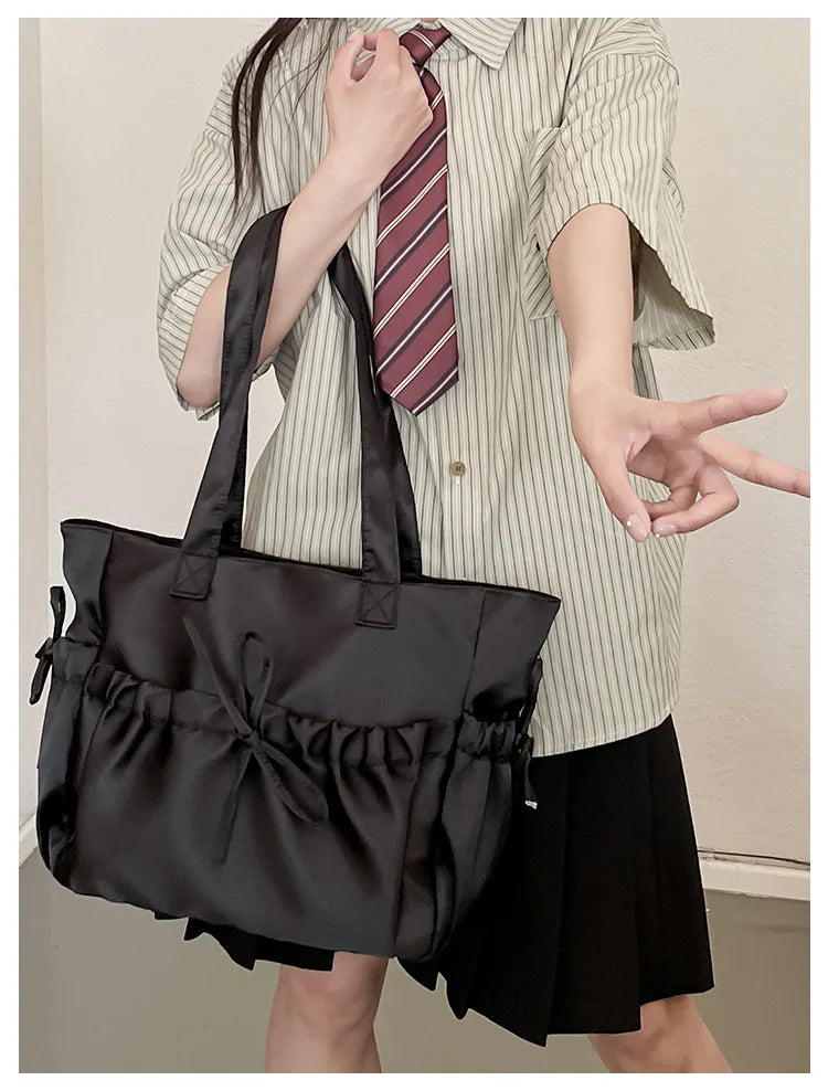Cottage Core Elegant Bow Totebag 40X10X25cm by The Kawaii Shoppu | The Kawaii Shoppu