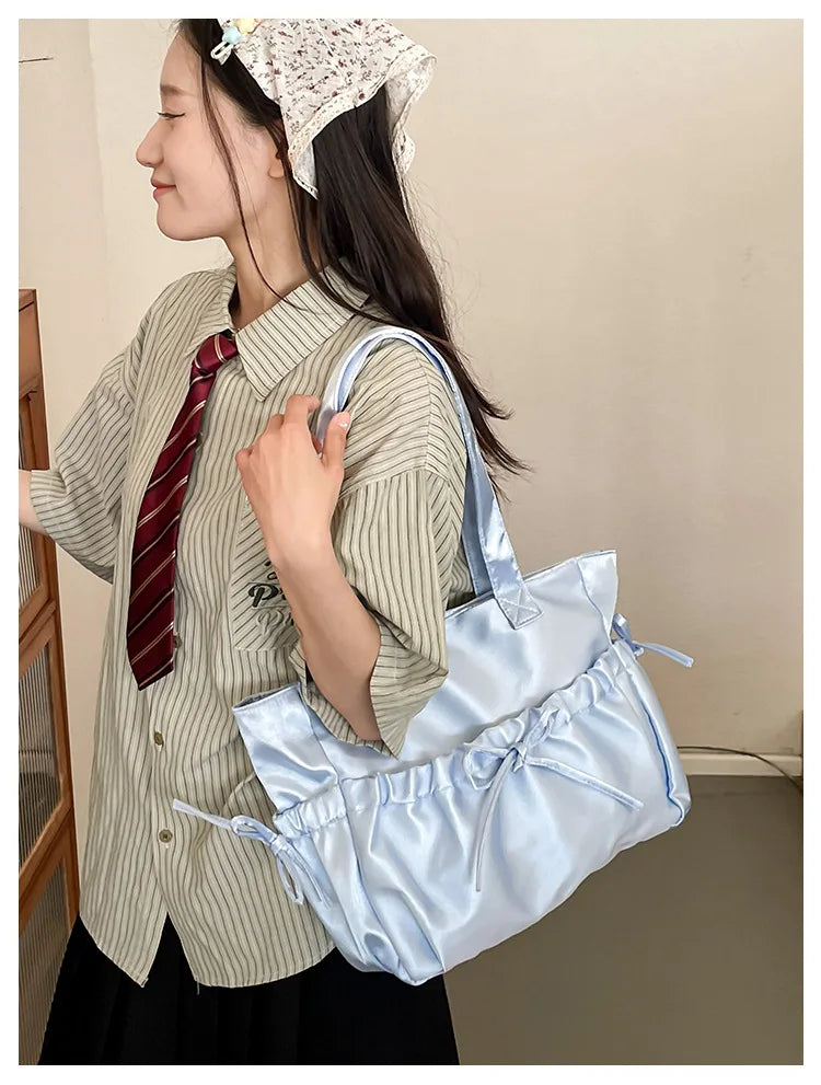 Cottage Core Elegant Bow Totebag 40X10X25cm by The Kawaii Shoppu | The Kawaii Shoppu