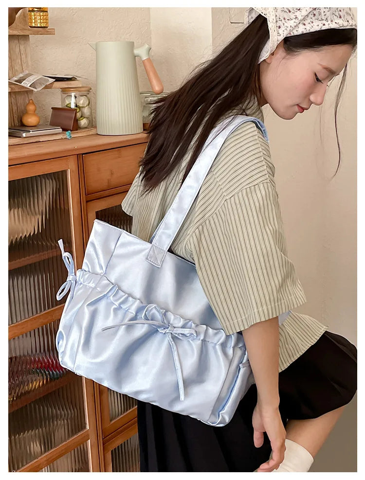 Cottage Core Elegant Bow Totebag 40X10X25cm by The Kawaii Shoppu | The Kawaii Shoppu