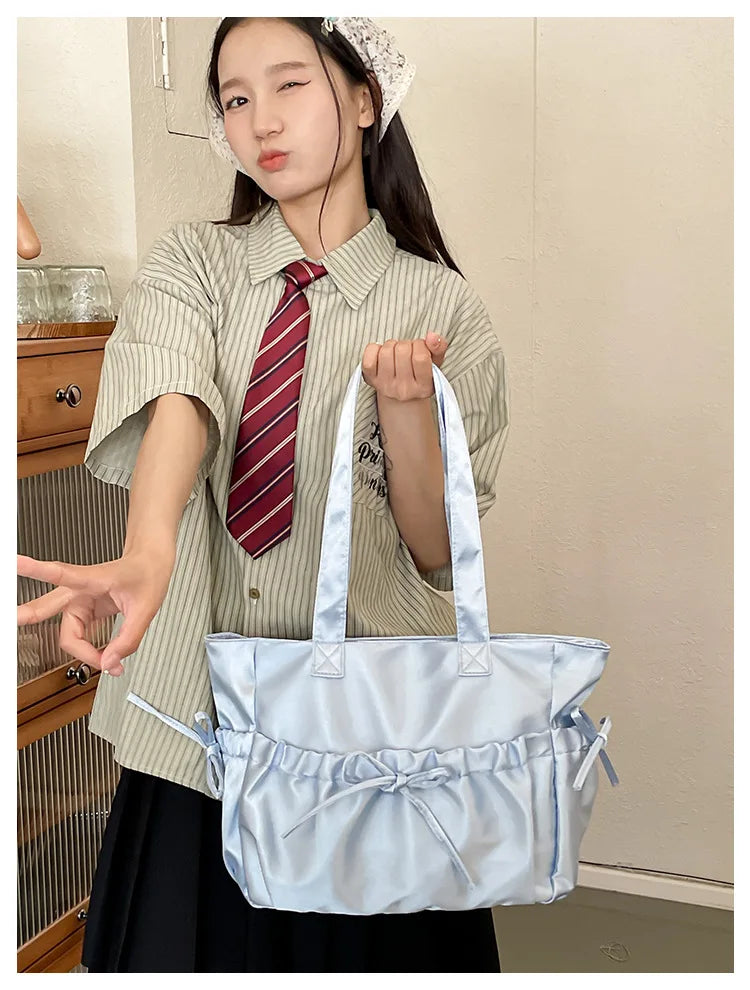 Cottage Core Elegant Bow Totebag 40X10X25cm by The Kawaii Shoppu | The Kawaii Shoppu