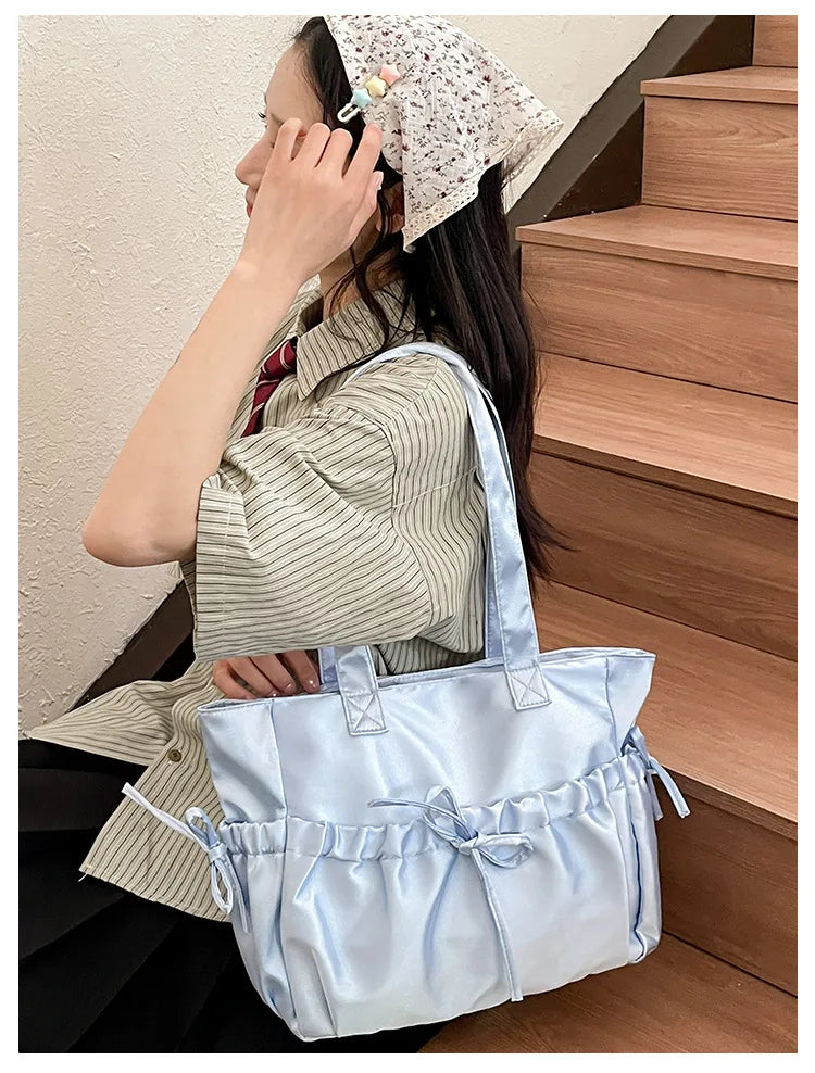 Cottage Core Elegant Bow Totebag 40X10X25cm by The Kawaii Shoppu | The Kawaii Shoppu