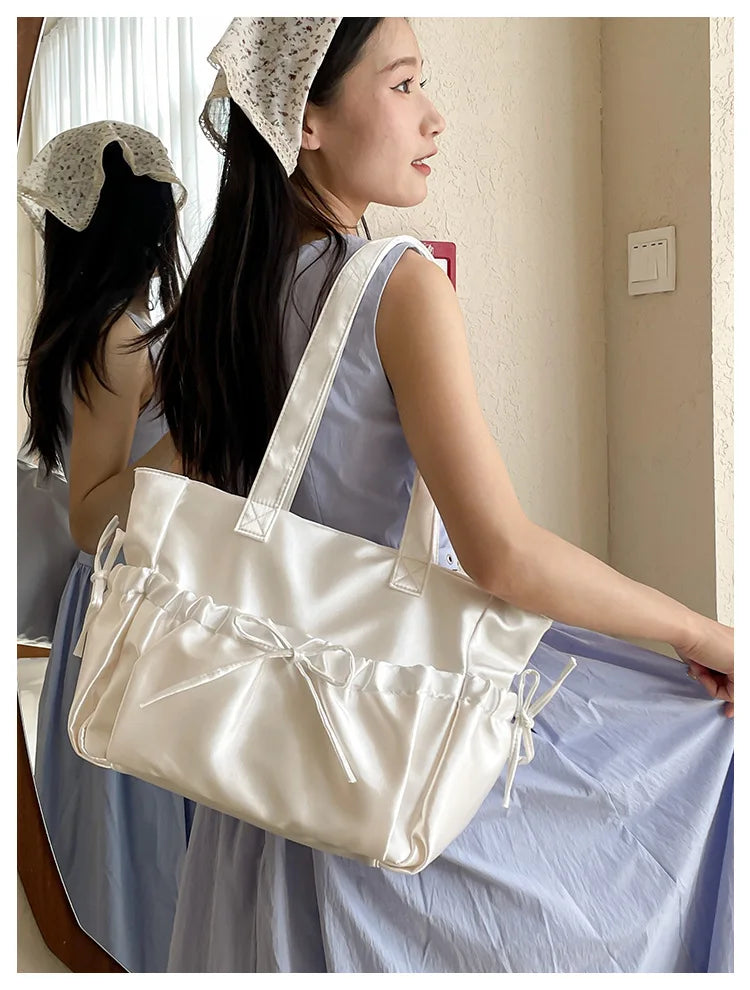Cottage Core Elegant Bow Totebag 40X10X25cm by The Kawaii Shoppu | The Kawaii Shoppu