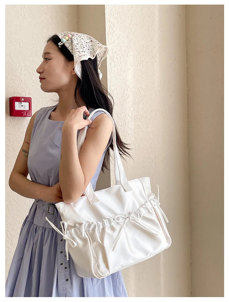 Cottage Core Elegant Bow Totebag 40X10X25cm by The Kawaii Shoppu | The Kawaii Shoppu