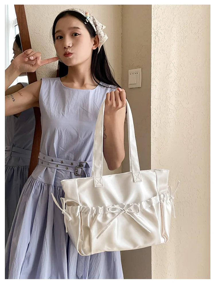 Cottage Core Elegant Bow Totebag 40X10X25cm by The Kawaii Shoppu | The Kawaii Shoppu