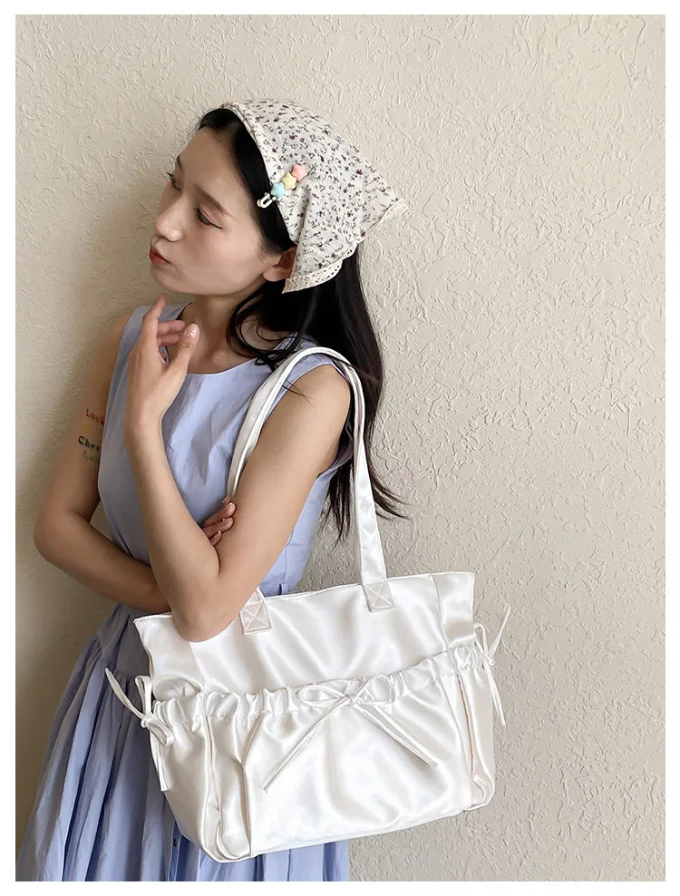 Cottage Core Elegant Bow Totebag 40X10X25cm by The Kawaii Shoppu | The Kawaii Shoppu